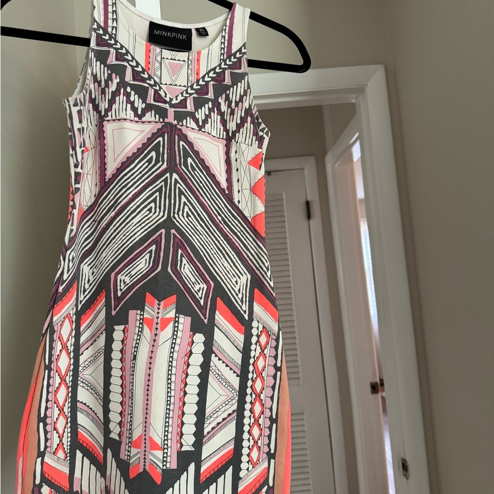 MINKPINK Geometric Print Dress - Black, White, Pink